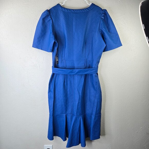 Ashley Stewart Faux Leather Midi Dress Royal Blue Button Down Belted Edgy Retro - Picture 3 of 13